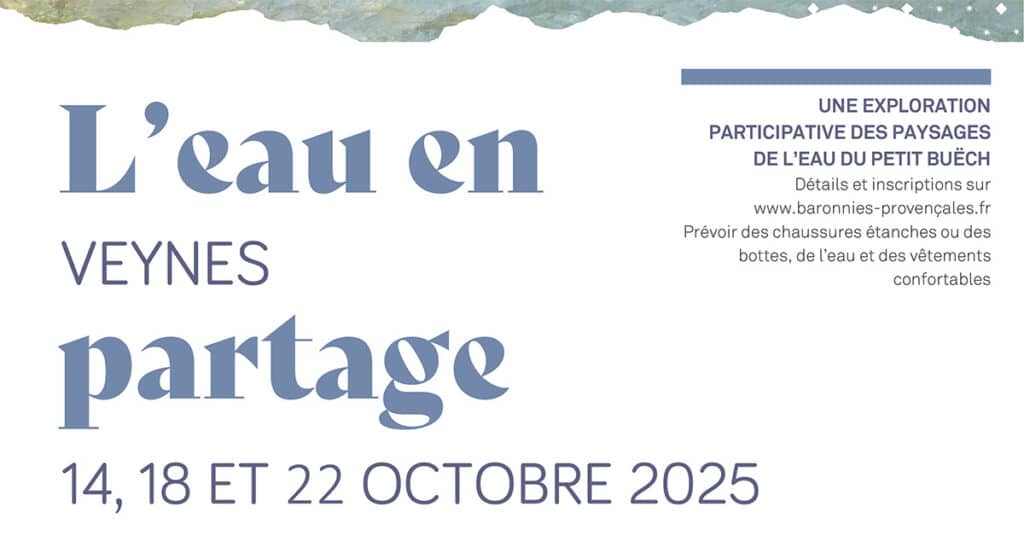 extrait de l'affiche de l'événement l'eau en partage du parc des Baronnies avec les dates des ateliers