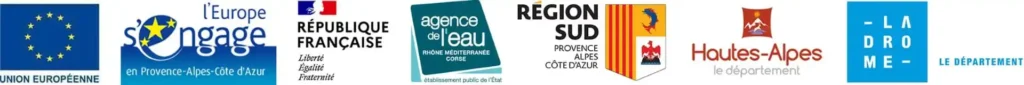 logos-financeurs-buech-smigiba logos des organismes financeurs du SMIGIBA : Union Européenne, Etat français, agence de l'eau, région Provence-Alpes-Côte d'Azur, départements 05 et 26